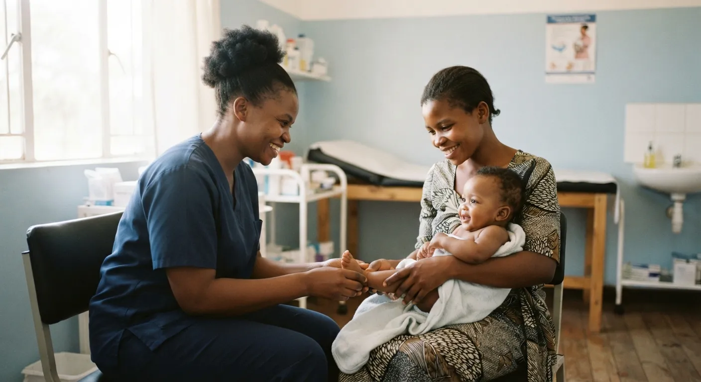 A Health Care Centre caregiver with a patient
