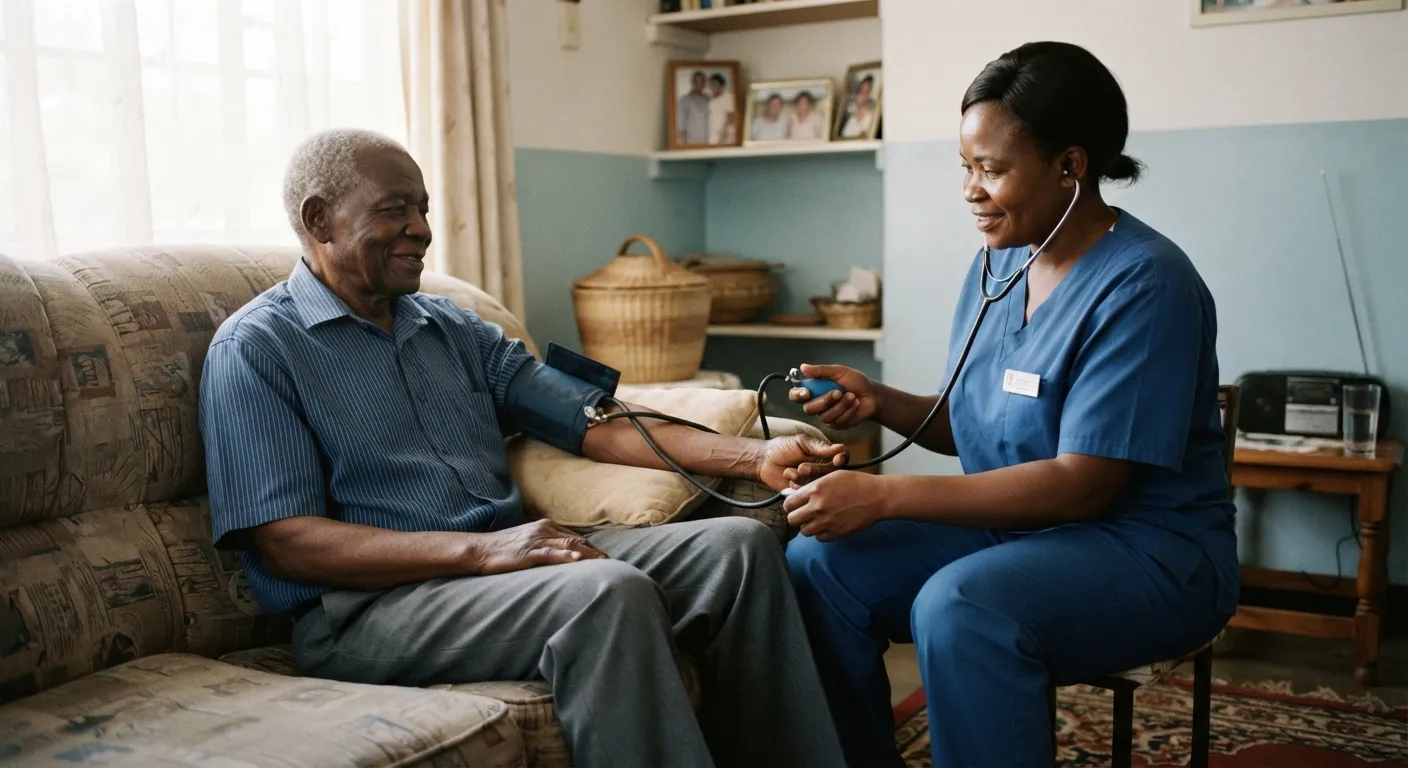 A Midlands Nursing Services nurse caring for an elderly patient at home